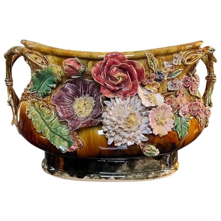 Jardinière En Barbotine Style 1900 - Cache-pot Faïence