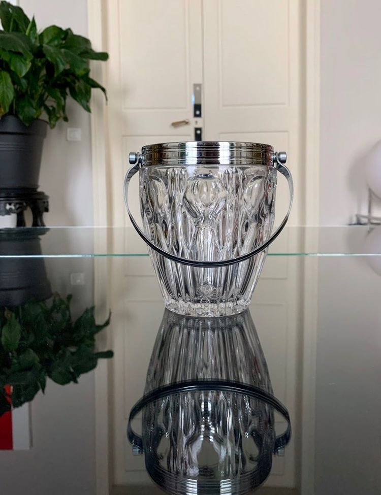 Glass And Metal Ice Bucket - Vintage