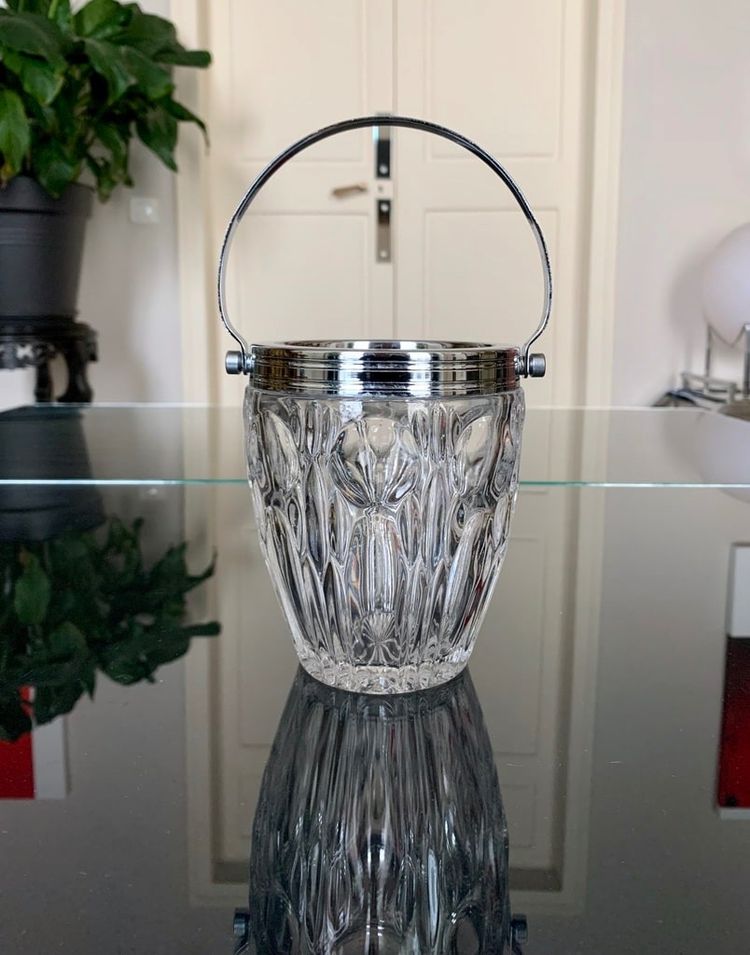 Glass And Metal Ice Bucket - Vintage