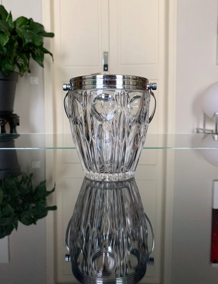 Glass And Metal Ice Bucket - Vintage