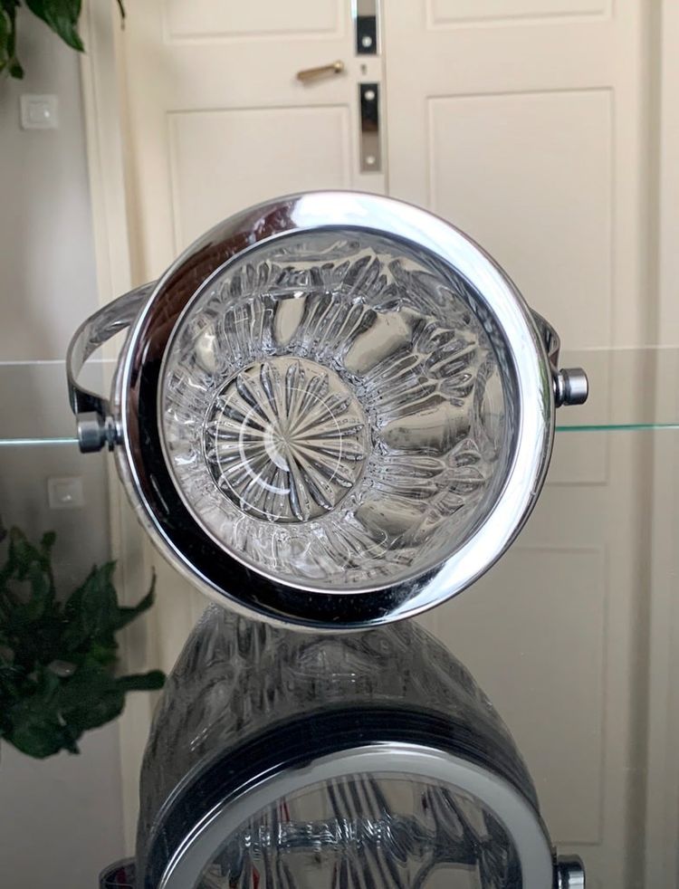 Glass And Metal Ice Bucket - Vintage