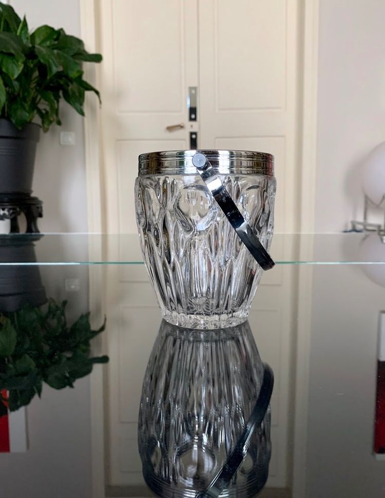 Glass And Metal Ice Bucket - Vintage