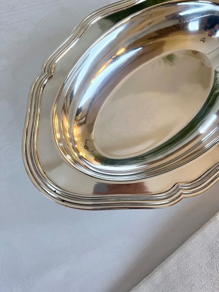 Métal Argenté Bread Basket - Filets Decoration - Vintage