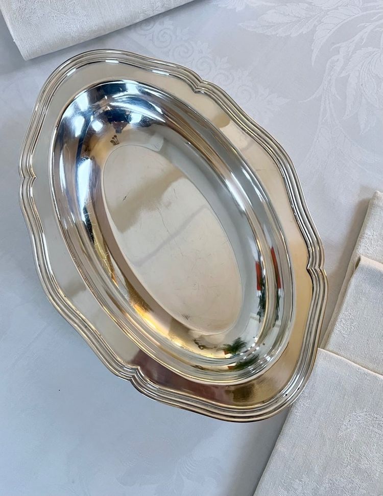 Métal Argenté Bread Basket - Filets Decoration - Vintage