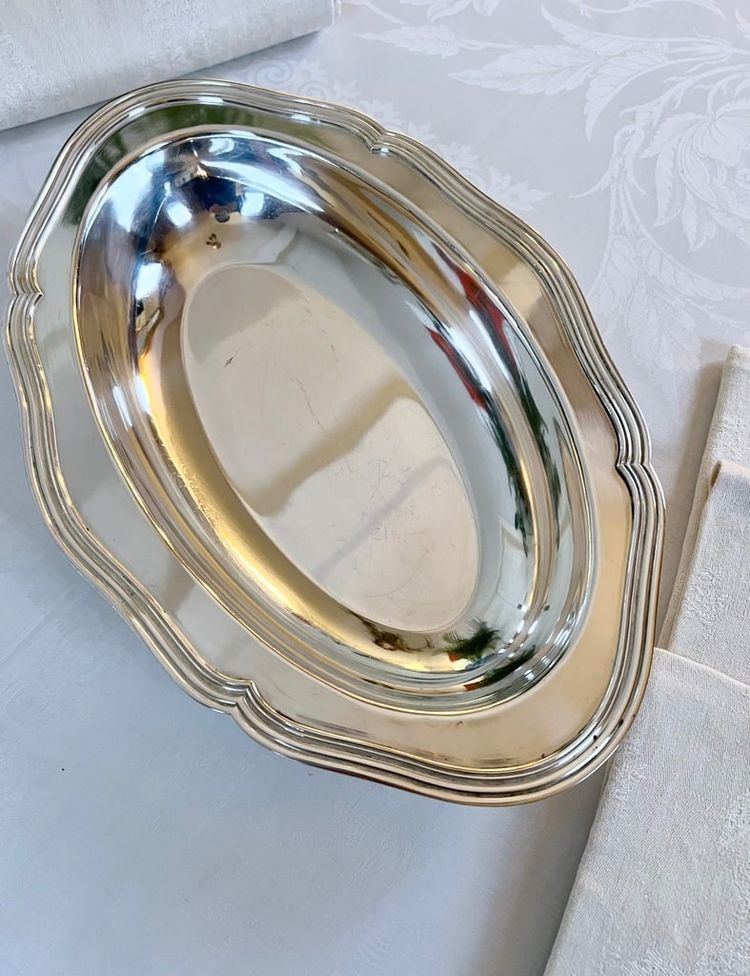 Métal Argenté Bread Basket - Filets Decoration - Vintage