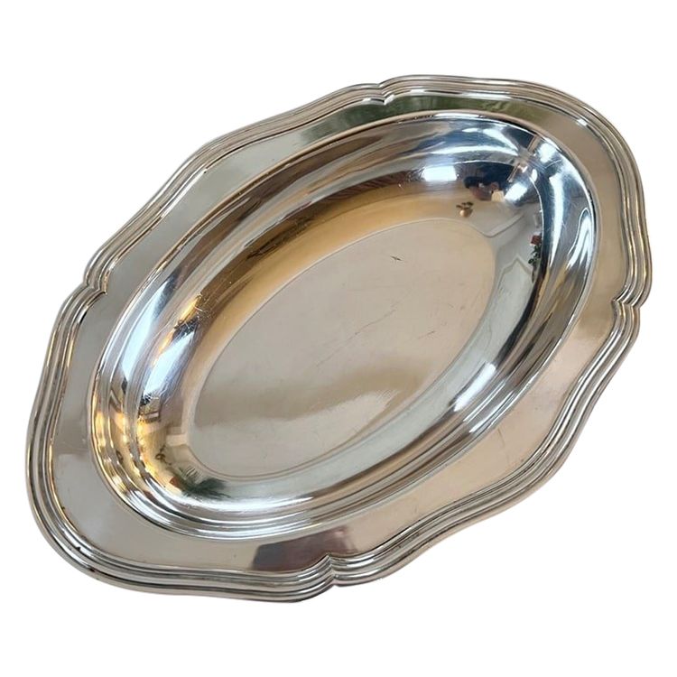 Métal Argenté Bread Basket - Filets Decoration - Vintage