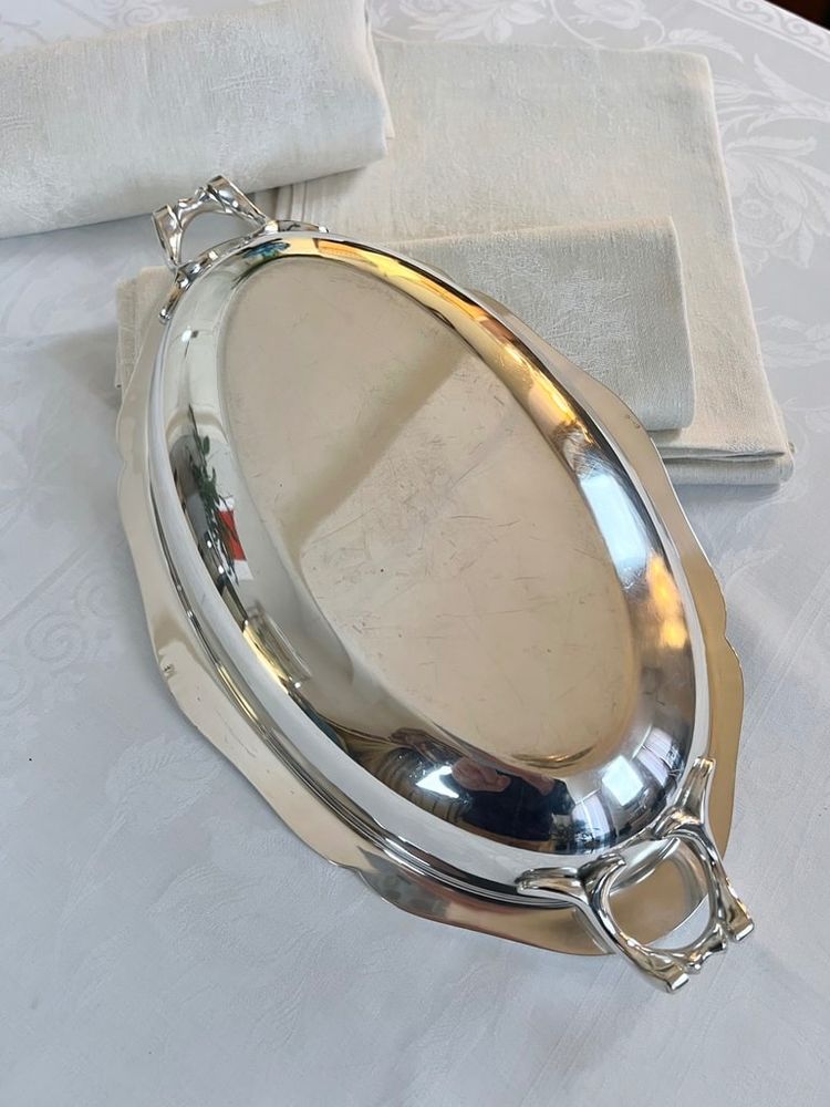 Légumier Plat De Service En Métal Argenté - Vintage Shaped Piece