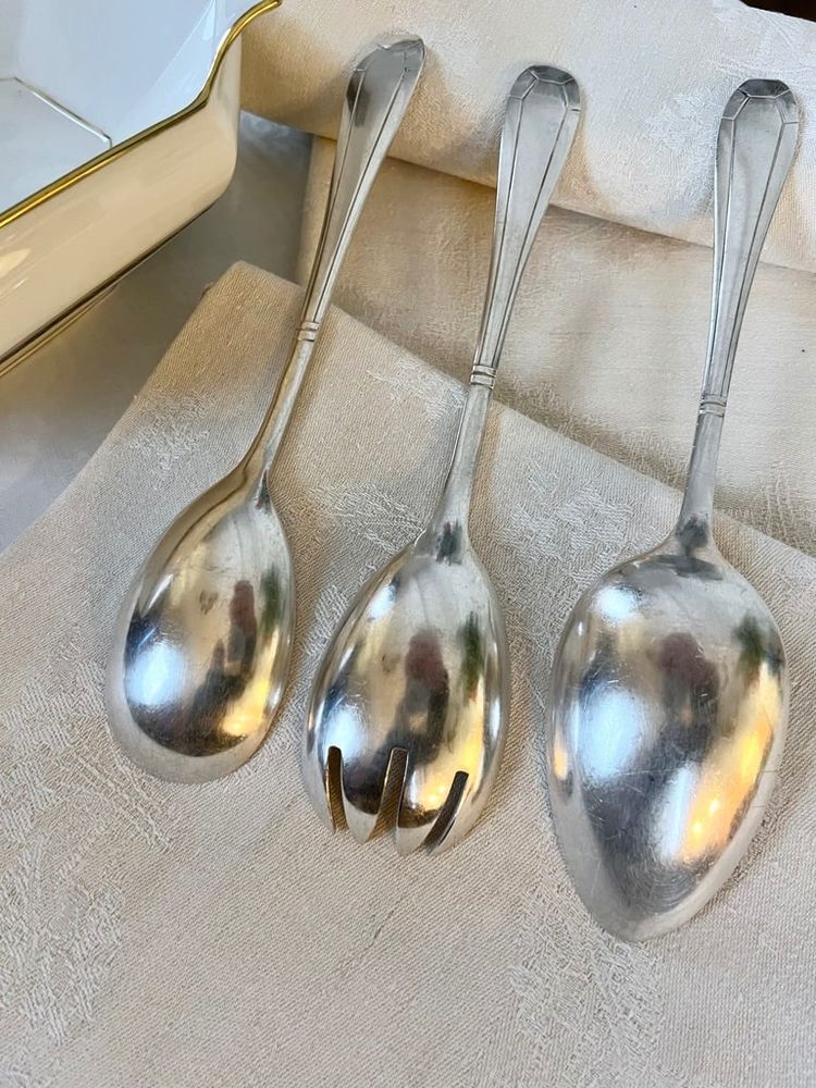 Silver Plated Salad Service Cutlery - Art Deco