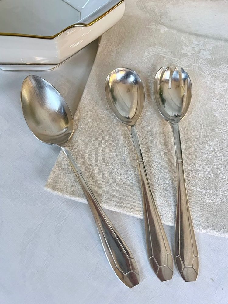 Silver Plated Salad Service Cutlery - Art Deco
