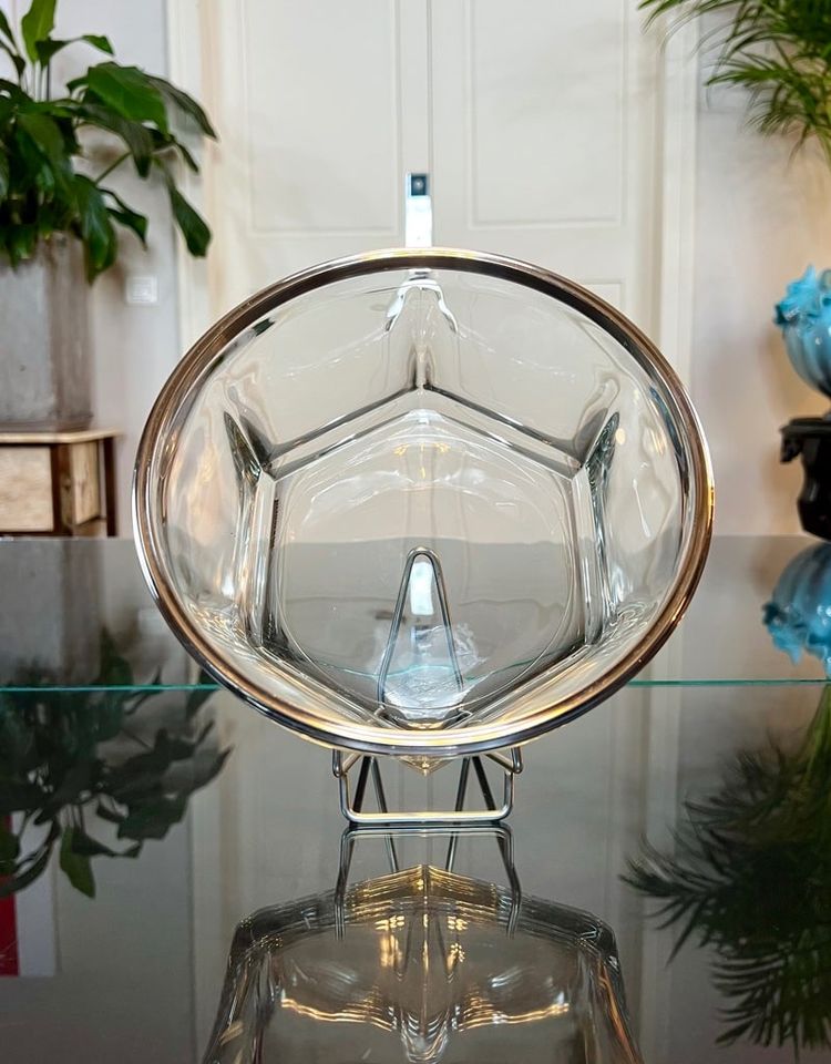 Saladier Bol De Service En Verre Et Métal Argenté - Art Déco