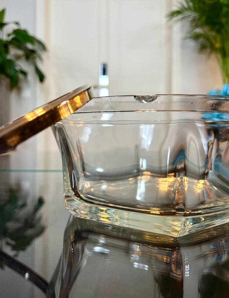 Saladier Bol De Service En Verre Et Métal Argenté - Art Déco