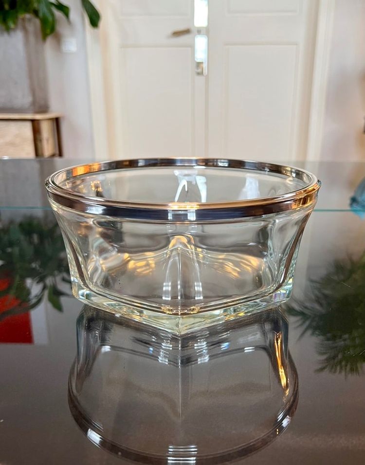 Saladier Bol De Service En Verre Et Métal Argenté - Art Déco