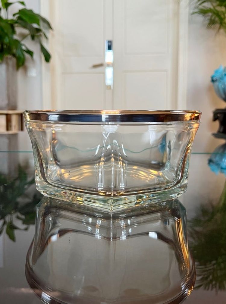 Saladier Bol De Service En Verre Et Métal Argenté - Art Déco