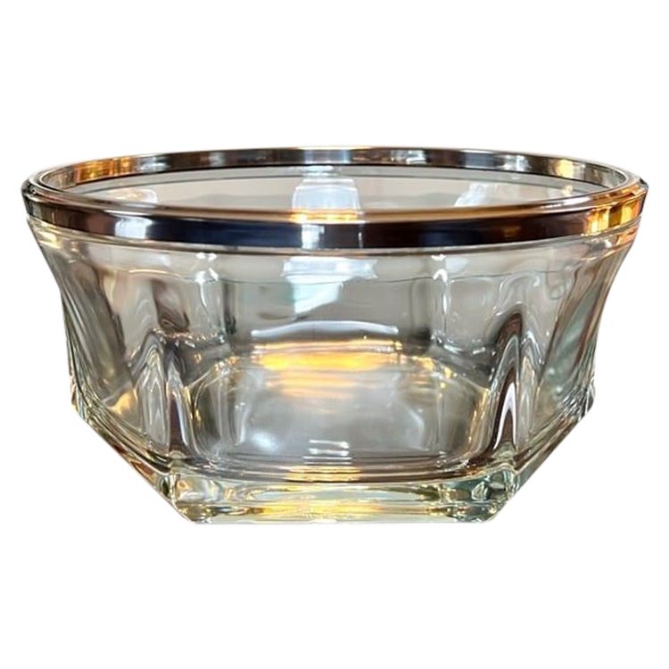 Saladier Bol De Service En Verre Et Métal Argenté - Art Déco