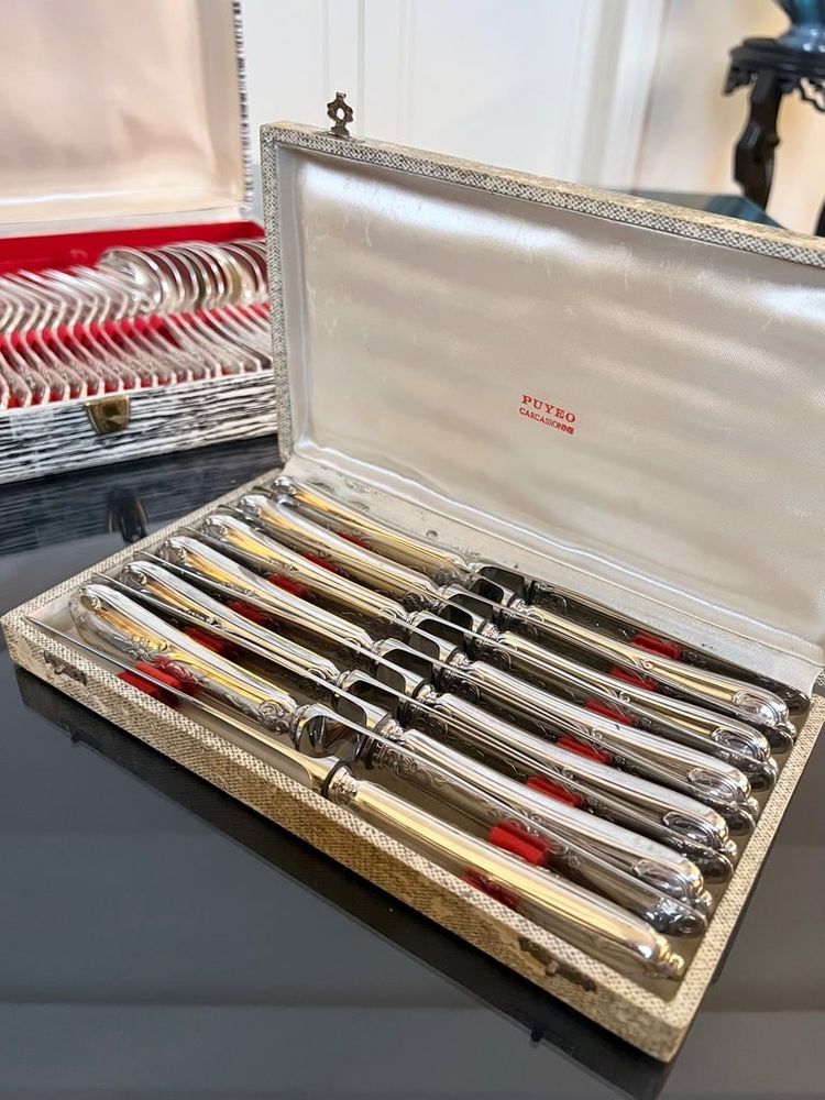 Silver-Plated Metal Cutlery Set - Louis XV Rocaille Style - 20th Century