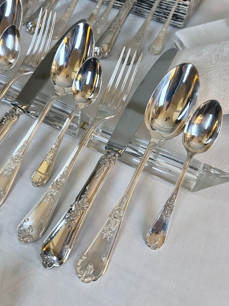 Silver-Plated Metal Cutlery Set - Louis XV Rocaille Style - 20th Century