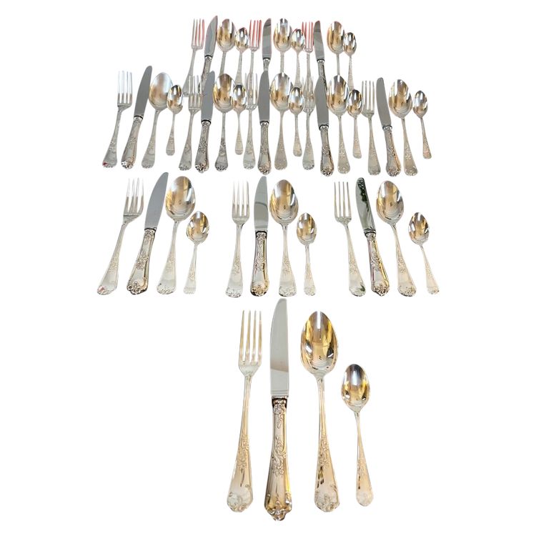 Silver-Plated Metal Cutlery Set - Louis XV Rocaille Style - 20th Century