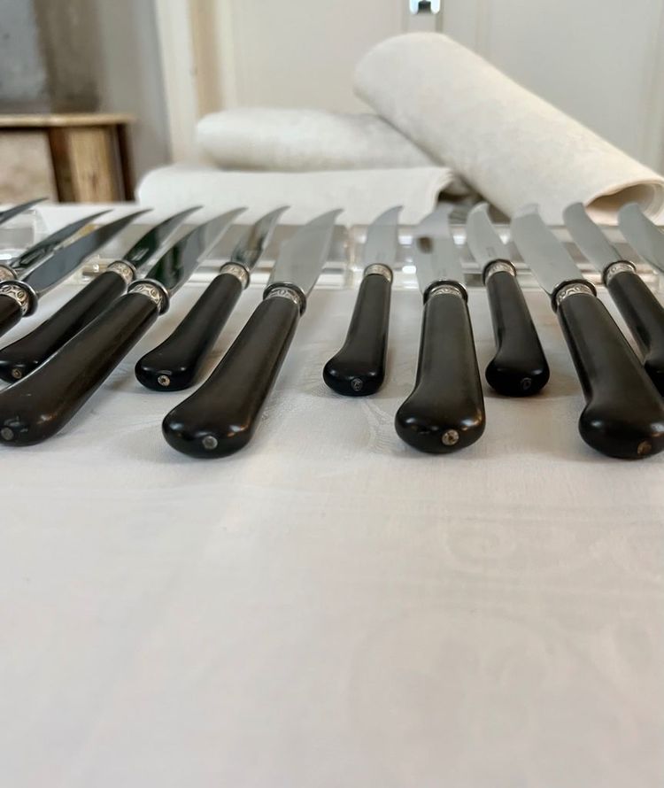 Set di 12 coltelli da tavola e 12 da dessert - Metallo argentato ebano