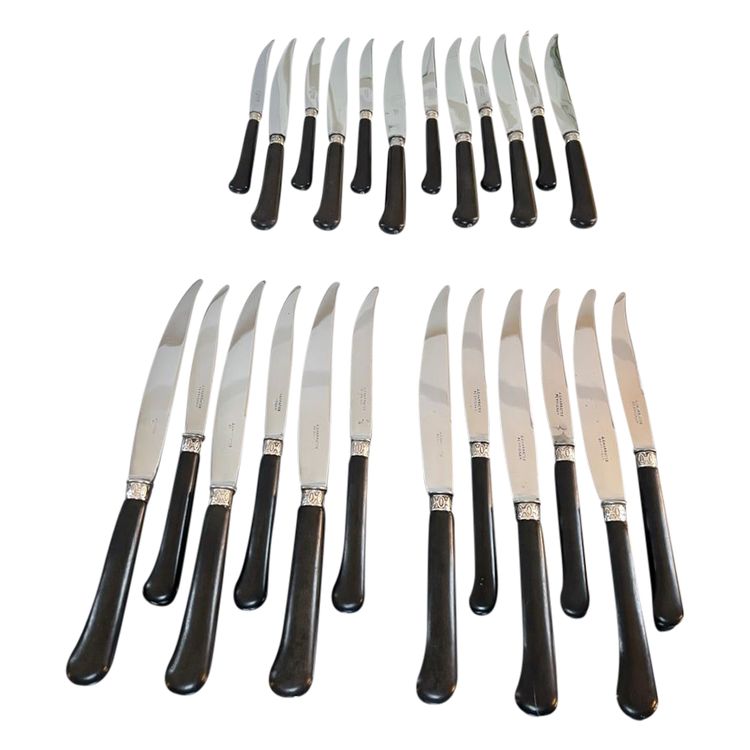 Set di 12 coltelli da tavola e 12 da dessert - Metallo argentato ebano