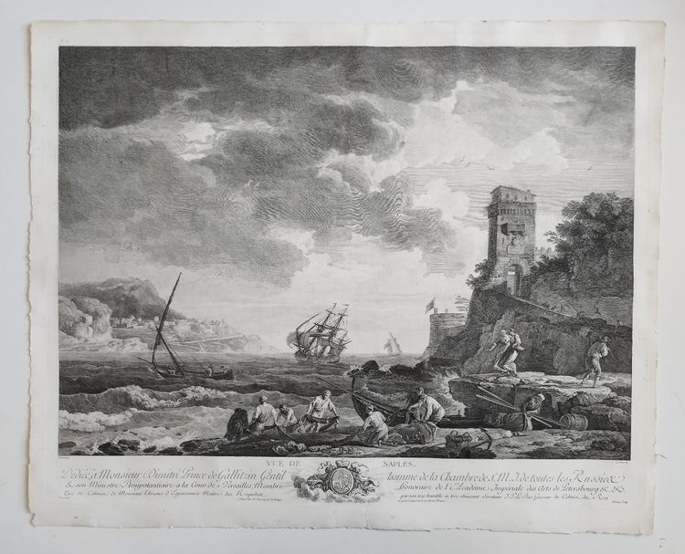 Gravure Marine d'après Joseph Vernet Port de Naples 18ème 