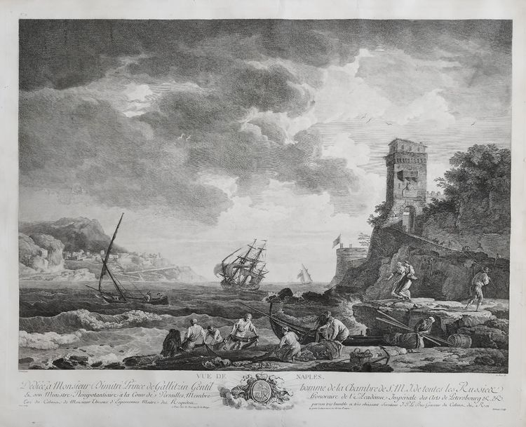 Gravure Marine d'après Joseph Vernet Port de Naples 18ème 