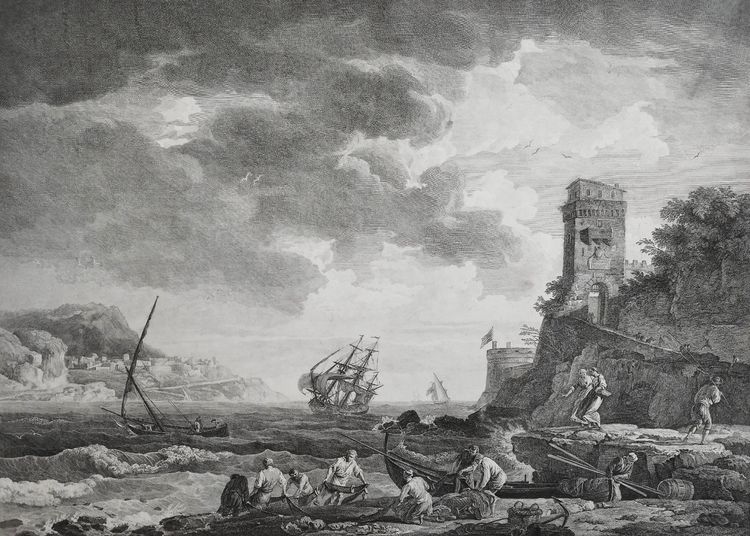 Gravure Marine d'après Joseph Vernet Port de Naples 18ème 