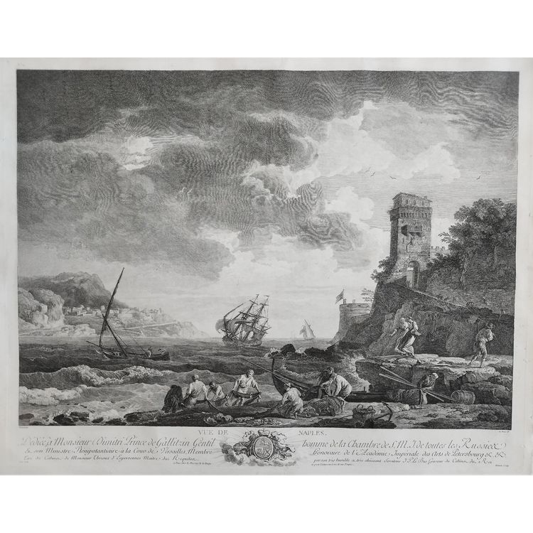 Gravure Marine d'après Joseph Vernet Port de Naples 18ème 