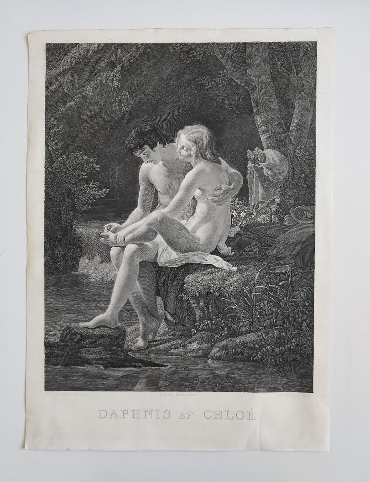Etching Daphnis And Chloe Mythological Engraving By François Gelée After Hersent 19th C