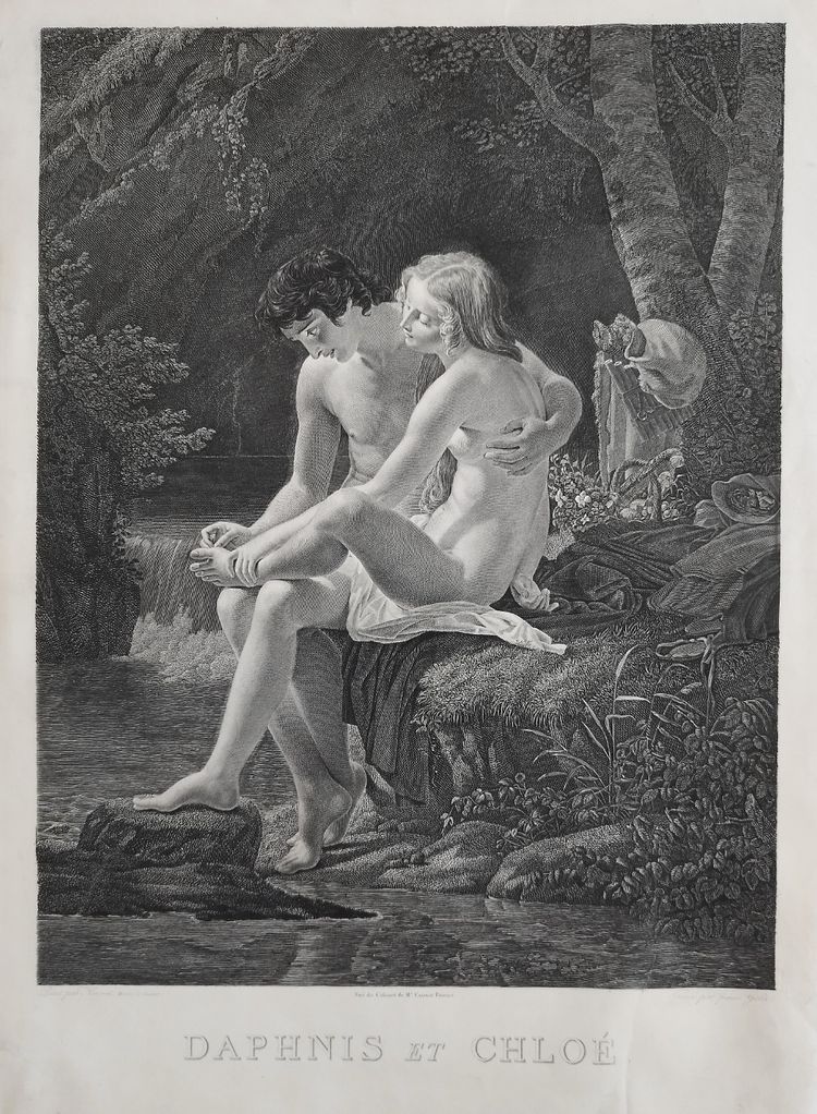Etching Daphnis And Chloe Mythological Engraving By François Gelée After Hersent 19th C
