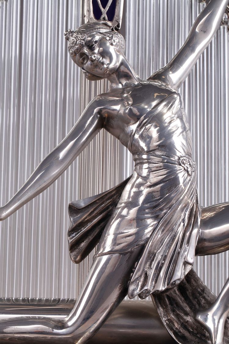 Silvered Metal and Glass Art Deco Lamp with Dancer