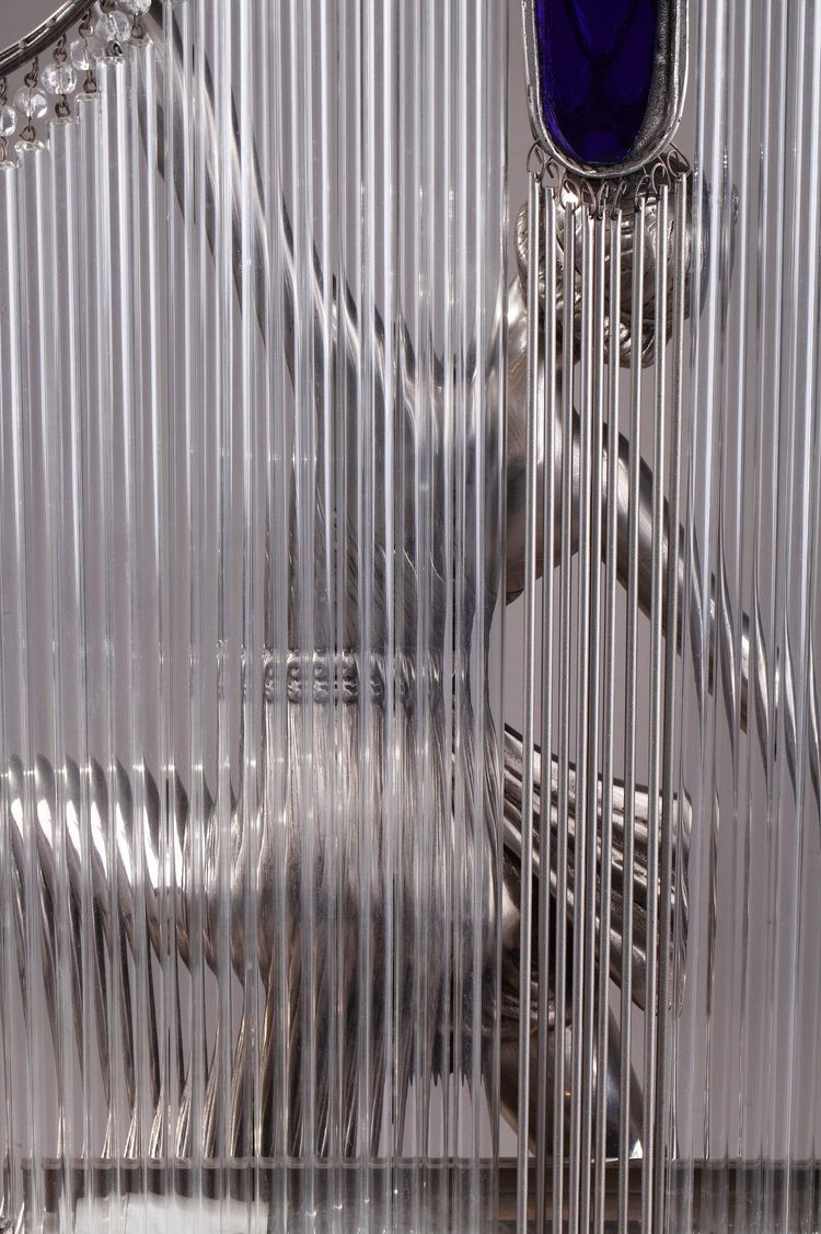 Silvered Metal and Glass Art Deco Lamp with Dancer