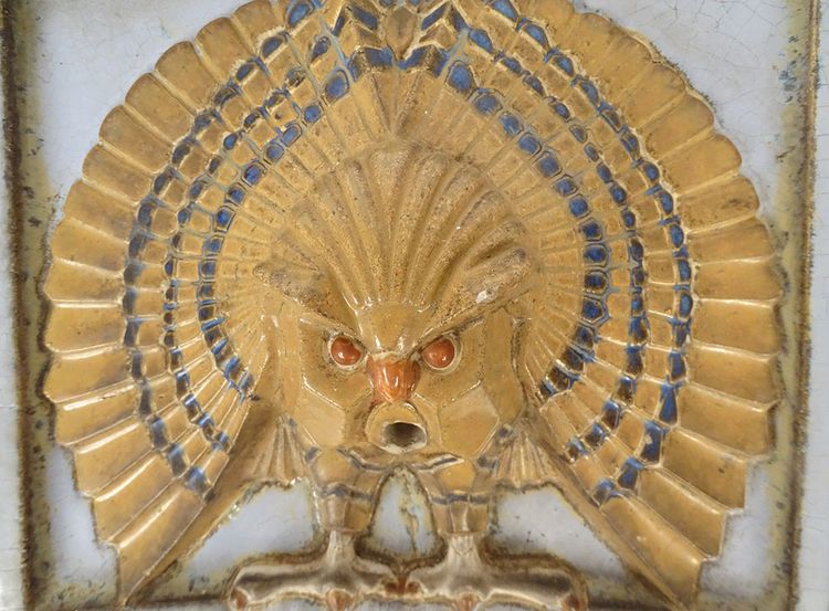 Head Plaque Wall Fountain Glazed Stoneware Owl Bird Art Deco 20th Century