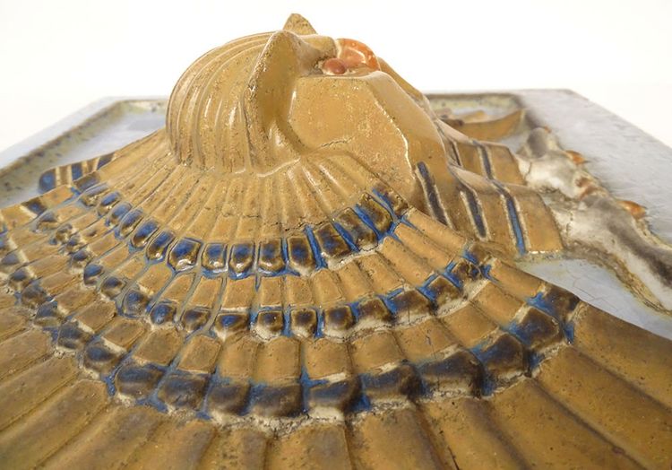 Head Plaque Wall Fountain Glazed Stoneware Owl Bird Art Deco 20th Century