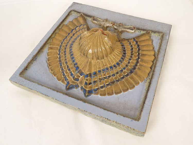 Head Plaque Wall Fountain Glazed Stoneware Owl Bird Art Deco 20th Century
