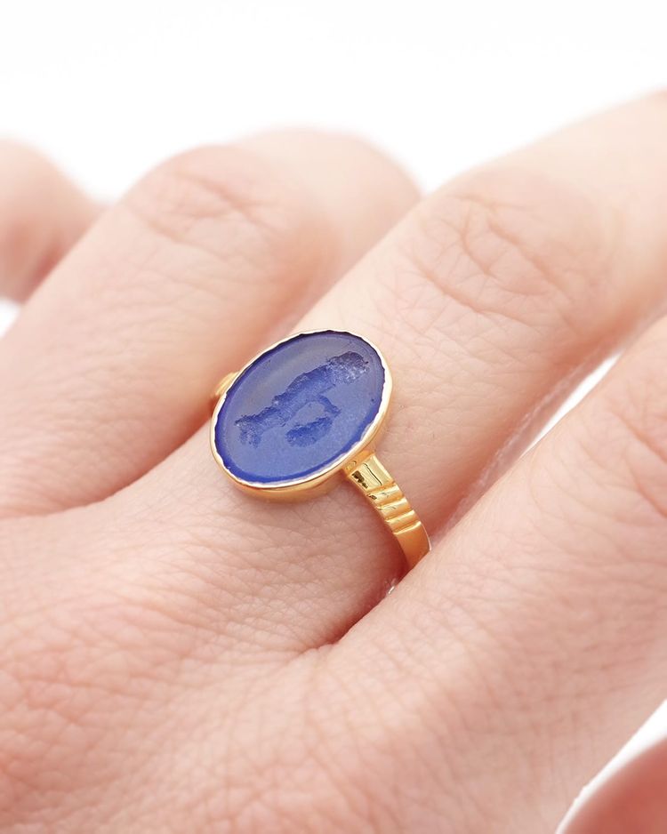 Anello in oro 14 carati con intaglio a forma di pescatore, gioielli con cammeo e intaglio, gioielli vintage, intaglio a forma di pesca