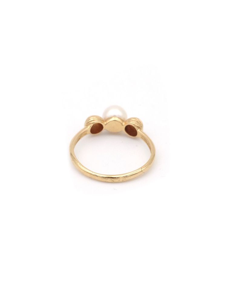 Anello con perla solitaria in oro 18k, anello vintage con perla coltivata da 5 mm, gioielli usati 