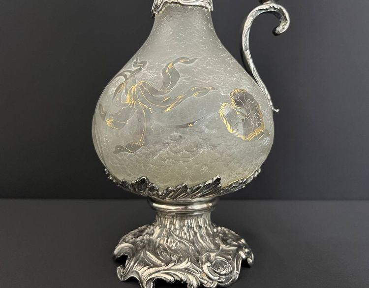 Art Nouveau ewer attributed to Daum Nancy – Silver-plated metal frame, goldsmith Gaston Potiez