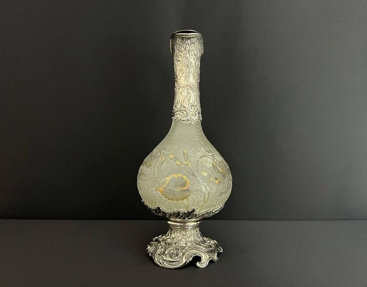 Art Nouveau ewer attributed to Daum Nancy – Silver-plated metal frame, goldsmith Gaston Potiez