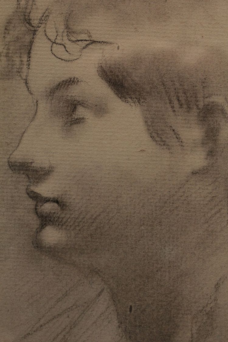 Dessin au fusain 'Portrait de femme de profil' signé Antonin Mercié (1845-1916)