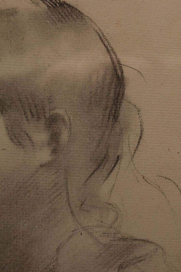 Dessin au fusain 'Portrait de femme de profil' signé Antonin Mercié (1845-1916)