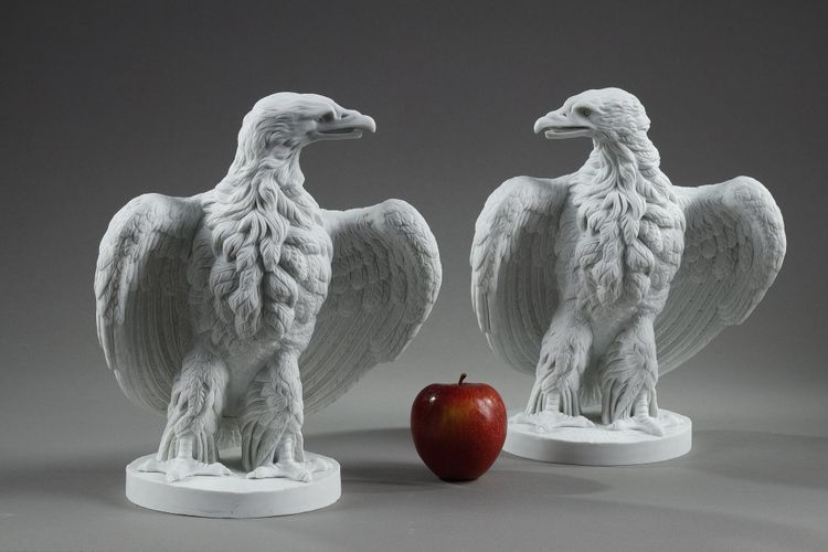 PAIR BISCUIT SCULPTURES OF NAPOLEON III EAGLES