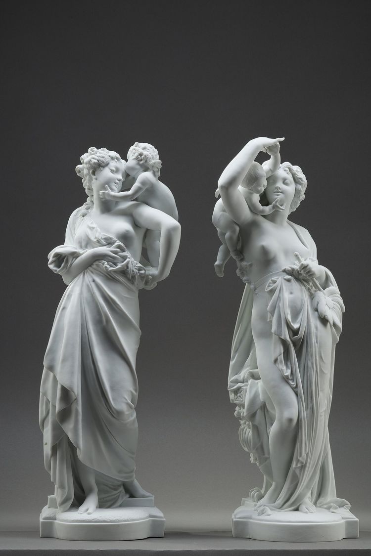 PAIR OF ALLEGORICAL FIGURES BISCUIT PORCELAIN, AFTER CARRIER-BELLEUSE