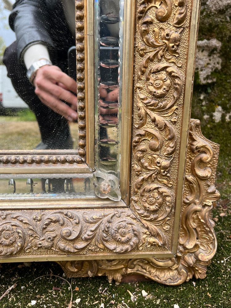 Miroir 1900 bois stuqué et doré, 179,5x119cm