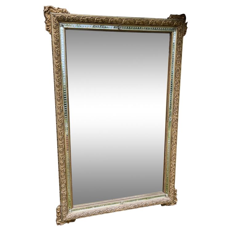 Miroir 1900 bois stuqué et doré, 179,5x119cm