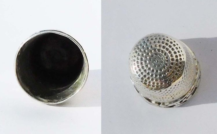 Mimosa ART NOUVEAU silver sewing kit, early 20th century, scissors, thimble, needle case