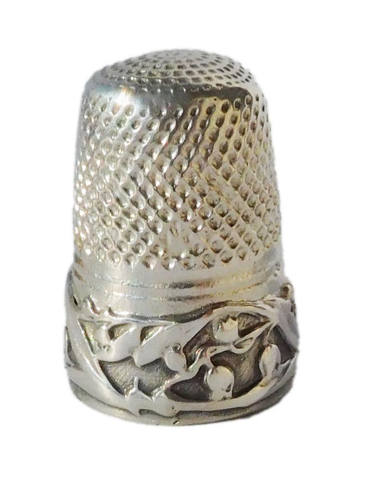 Mimosa ART NOUVEAU silver sewing kit, early 20th century, scissors, thimble, needle case