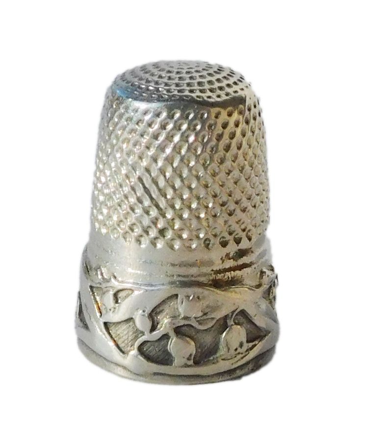 Mimosa ART NOUVEAU silver sewing kit, early 20th century, scissors, thimble, needle case
