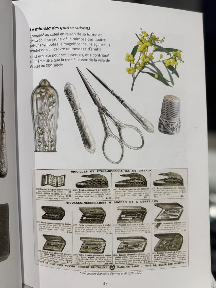Mimosa ART NOUVEAU silver sewing kit, early 20th century, scissors, thimble, needle case