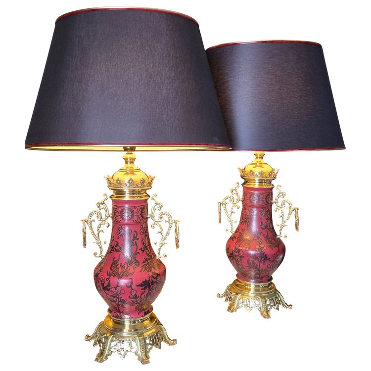 Coppia di lampade in porcellana Boch Frères, Napoleone III.