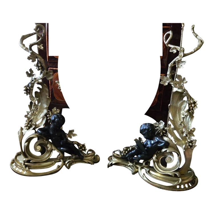 Pair of bronze fireplaces with children, Louis XV style.